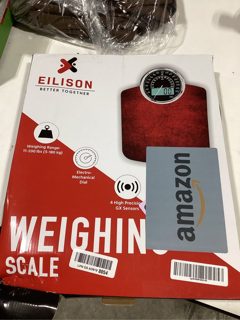 Condition photo showing As Is for eilison highly advance 2-in-1 digital & analog weighing scale for body weight-400lbs, 4 high precison gx sensor accurate, thick tempered glass, extra large display (red)
