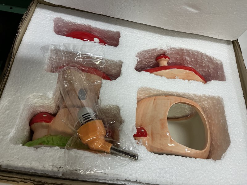 Condition photo showing New/Like New for Hacaroa 3 Pack Ceramic Hamster Hideout, Mushroom Shape Guinea Pig Food Bowl Cute Water Bottle with Stand, Cool Hamster Bed House Small Animal Cage Accessories for Dwarf Hamsters, Mice, Gerbils