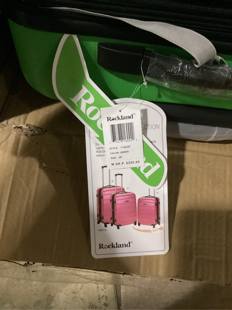Condition photo showing New/Like New for Rockland Melbourne Hardside Expandable Spinner Wheel Luggage, Green, 3-Piece Set (20/24/28) 3 Piece (20"/24"/28") GREEN