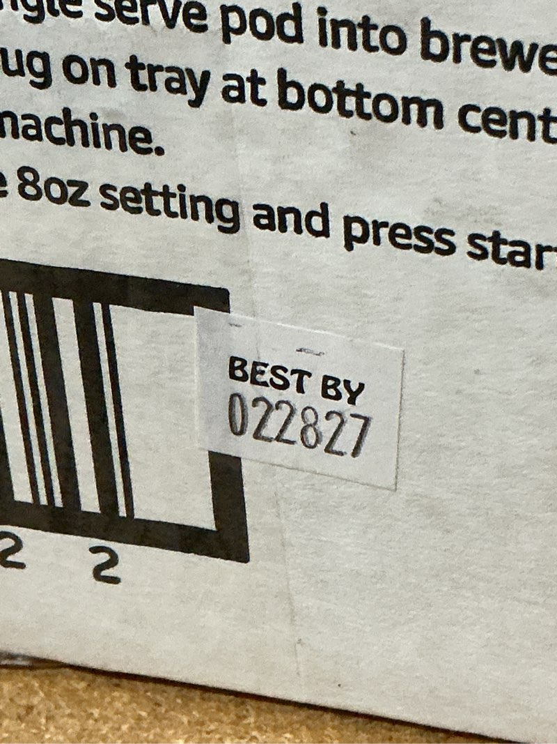 Condition photo showing New/Like New for best by 2.28.2027. amazon brand - happy belly espresso roast compostable coffee pods (dark roast), compatible with k-cup brewer, 96 count