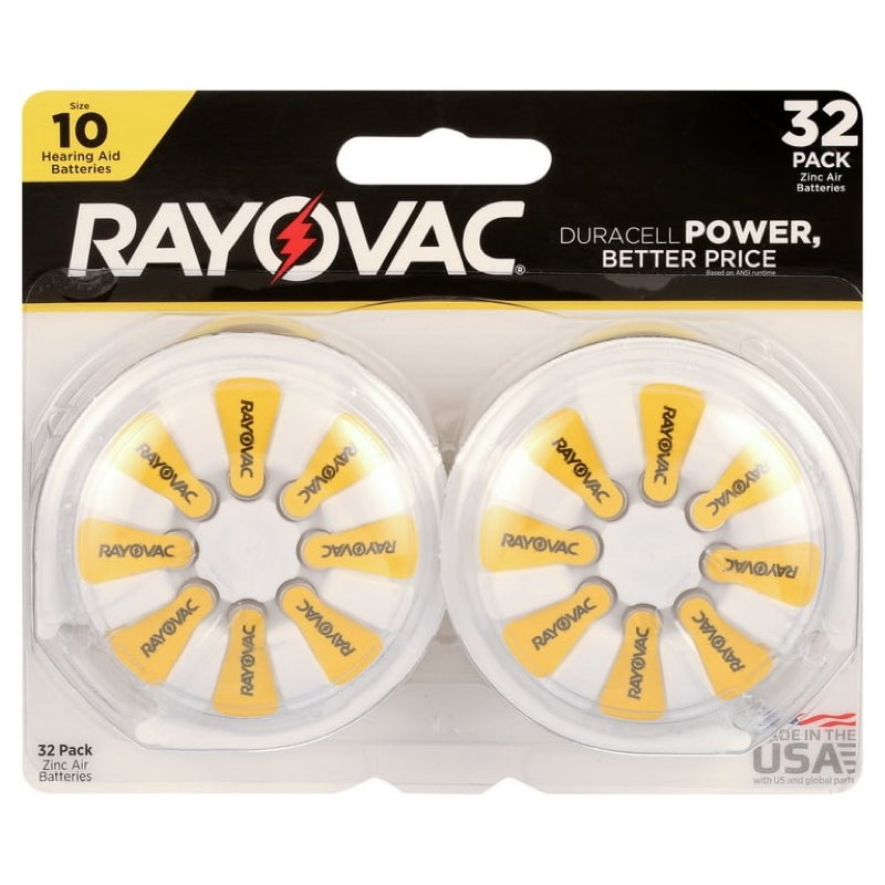 rayovac size 10 hearing aid batteries (32 pack), size 10 batteries