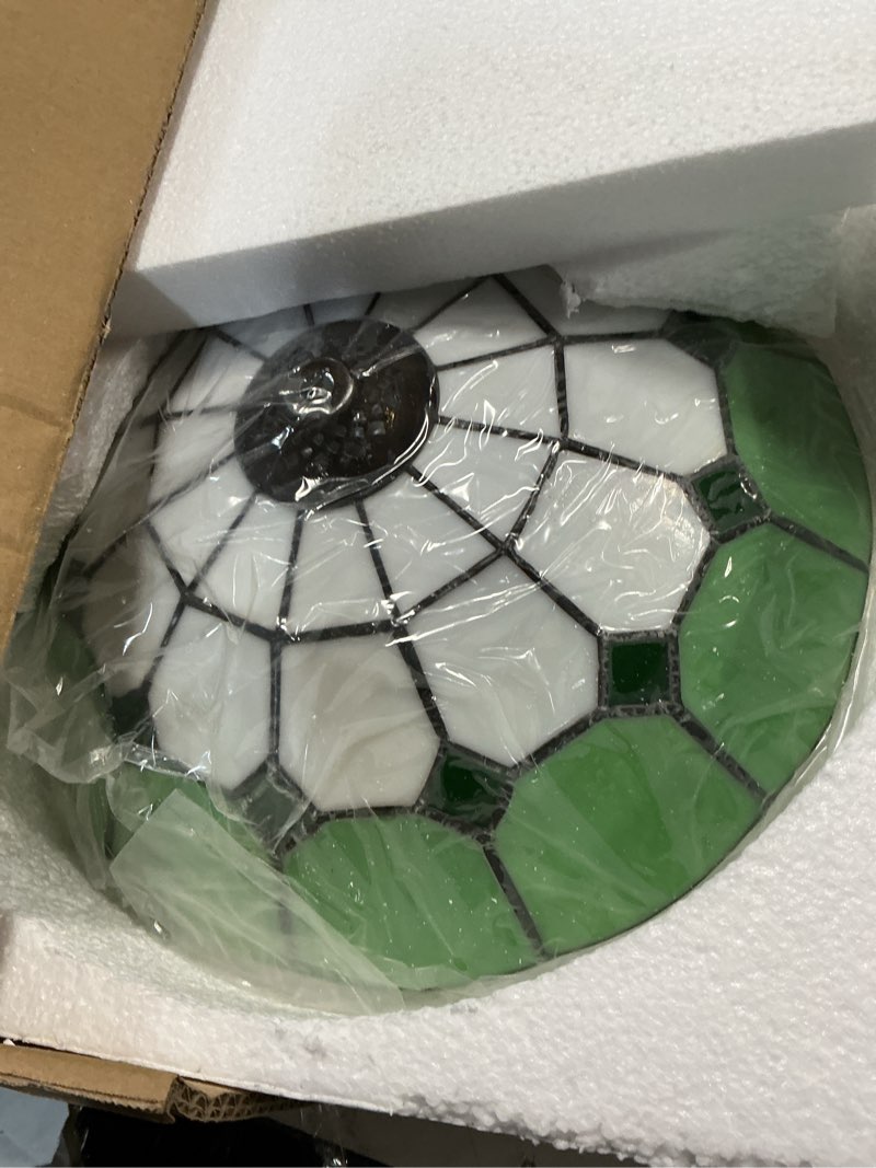 Condition photo showing Good Condition for 12 inch vintage chandeliers light tiffany style ceiling light fixture stained glass flower flush mount ceiling lighting fixtures lamps