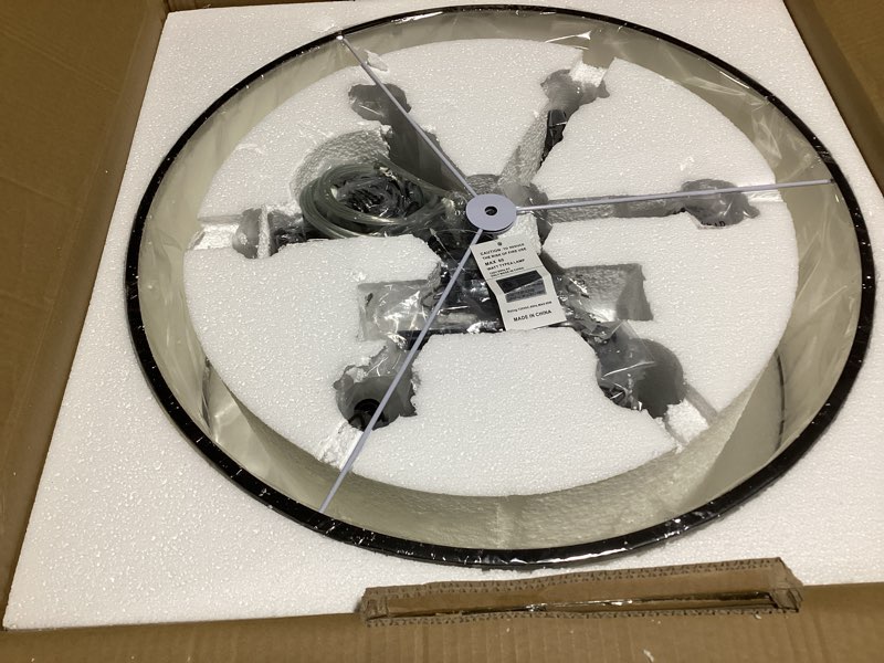 Condition photo showing New/Like New for 24" 6-light drum chandelier, modern large drum pendant light fixtures with white shade, black chandelier hanging ceiling light for dining room living room foyer kitchen entryway, adjustable height