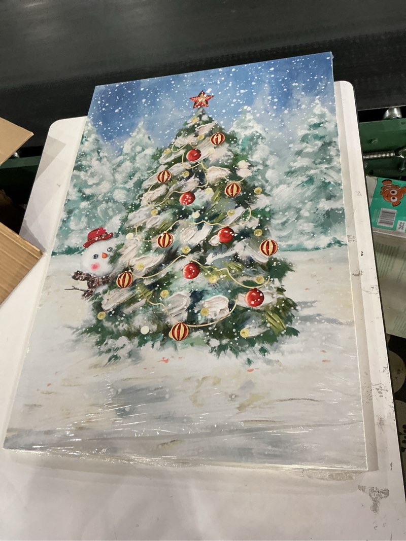 Condition photo showing New/Like New for Christmas Wall art, Chiristmas Tree with Lights Lanscape Modern Painting Picture Print on Canvas Artwork Winter Scene for Christmas Décor New Year Home Decor,24" x 36"