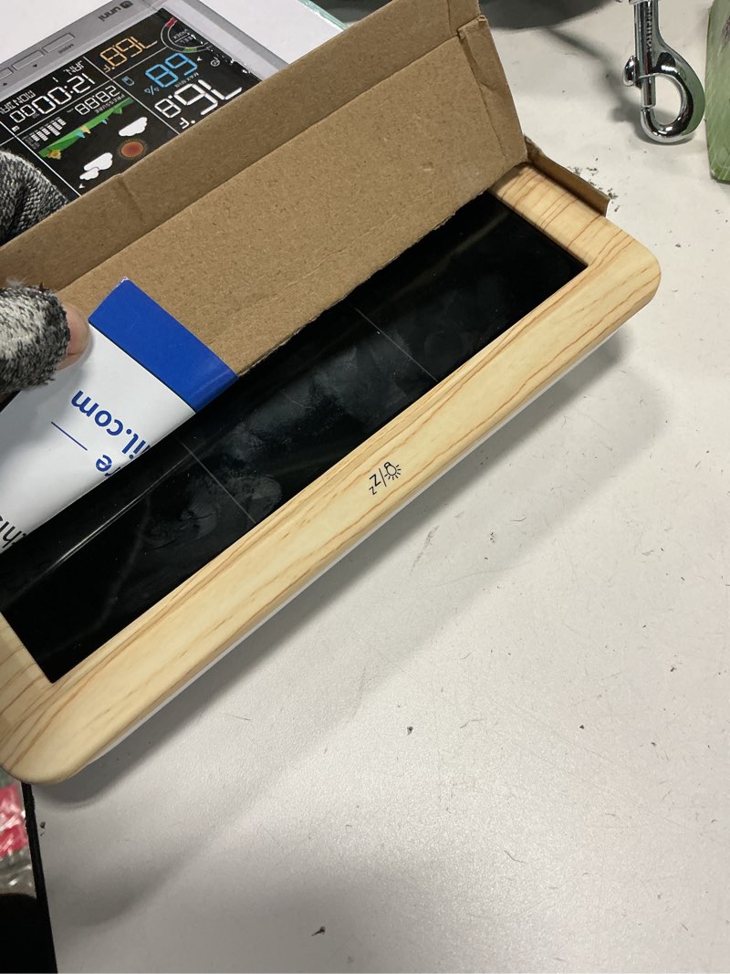 Condition photo showing As Is for Weather Station Indoor Outdoor Thermometer Wireless, Home Atomic Clock with Large Constant Display, Inside Outside Temperature Humidity Monitor, Dew Heat Point, Barometer Wood