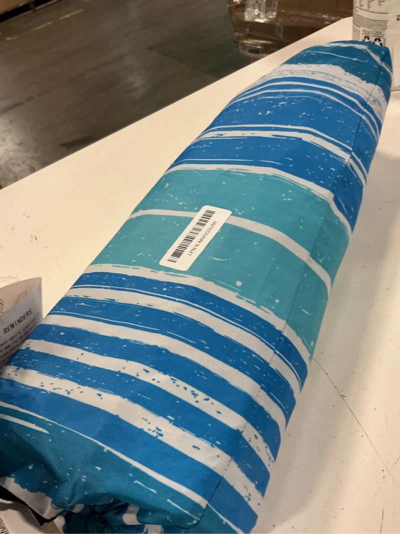 Condition photo showing As Is for 6.5ft Beach Umbrella - Heavy Duty Wind Resistant UV 50+ Portable Sun Shade with Sand Anchor & Carry Bag, Outdoor Folding Umbrella for Beach, Pool, Patio, Garden (Blue Stripe) Blue Wave Stripe