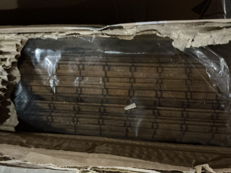 Condition photo showing Good Condition for LazBlinds Cordless Bamboo Roman Shades, Privacy Blinds for Interior Windows, Room Darkening Roll Up Bamboo Blinds for Home & Patio, 22.5" W x 48" H, Highfield Teak Pricacy - Highfield Teak 22 1/2" W x 48" H