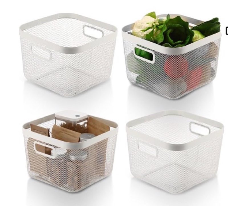4 pack metal mesh steel basket with hollow handles square wire mesh open bin fruit storage basket for kitchen bathroom picnic shopping cabinet home items (large,white)
