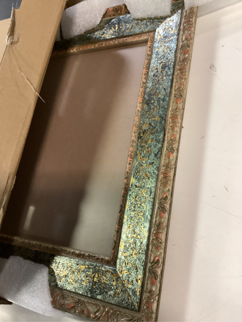 Condition photo showing As Is for Antique 12x16 Picture Frame,2.75" Wide Wooden Vintage Ornate Photo Frame 12 by 16 In,Gallery Wall Art Decor,Bronze Gold & Aquamarine 3
