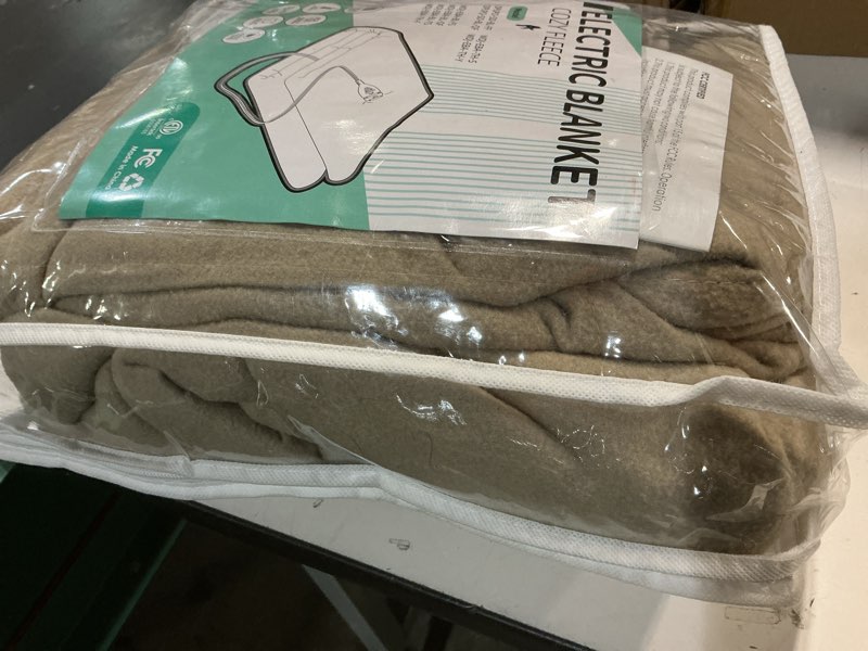 Condition photo showing As Is for heated electric blanket 62"x84" twin size, soft coral fleece blanket with 4 heating levels & 10 hours auto-off, fast heating, warm cozy, machine washable for home & office - light brown 004-light brown twin size(62"x84")
