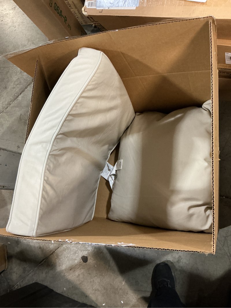Condition photo showing Good Condition for amazon basics patio chair cushion with back, 24x24x3 inch, beige, water resistant, high-resilient foam, 1-pack patio chair cushion with back, 1 pack 24x24x3
