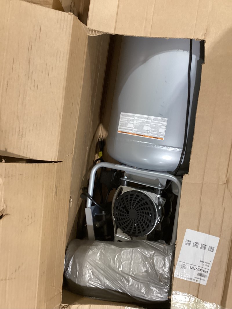 Condition photo showing Good Condition for california air tools 20020ad 2.0 hp ultra quiet and oil-free air compressor with wheels, 20 gallon tank capacity, 70 db noise level, electric, portable, with automatic drain valve steel tank, 110v w/auto drain
