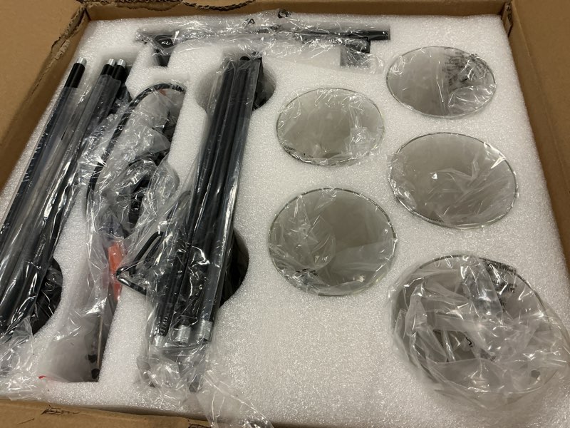 Condition photo showing Good Condition for 5-Light Kitchen Island Lighting & Farmhouse Dining Room Light Fixtures Over Table, Adjustable Rustic Ceiling Hanging Pendant Linear Chandelier - Rotating Design, Customizable Shapes, Clear Glass Black+Clear Glass 5 light