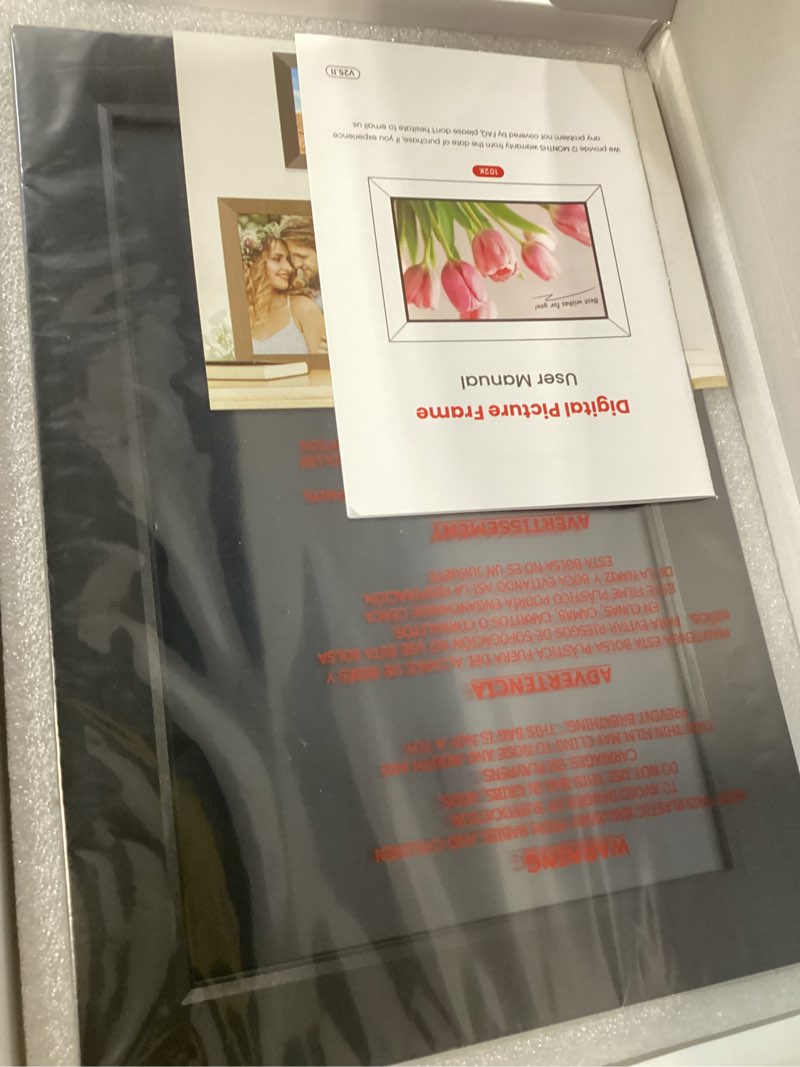 Condition photo showing New/Like New for frameo 10.1 inch wifi digital picture frame, smart cloud electronic photo frame with hd ips touch screen slideshow 32gb memory auto-rotate wall mount, share photos/videos from phone - gifts for mom