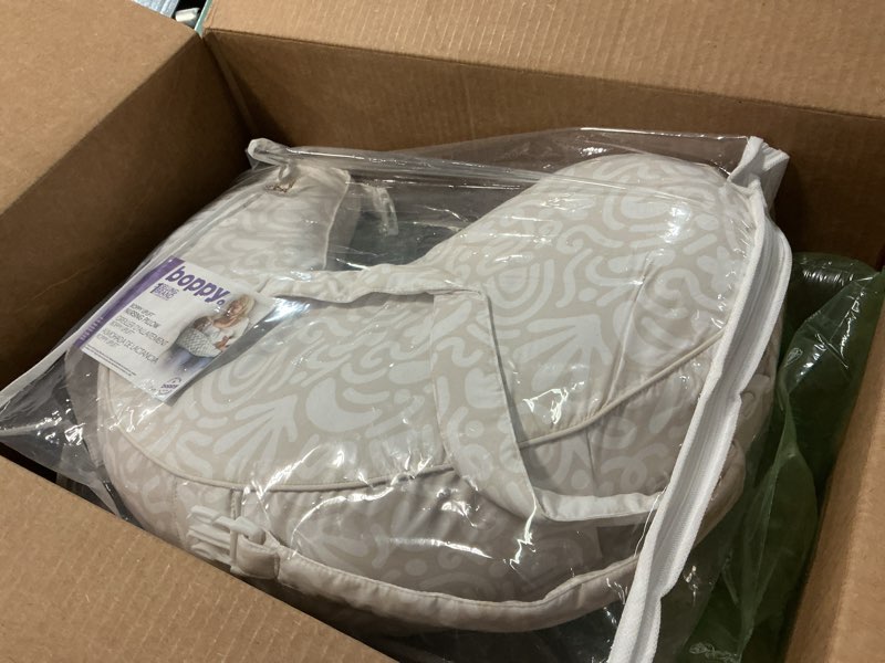 Condition photo showing Good Condition for boppy uplift nursing pillow - wedge bottle & breastfeeding pillow to reduce spit-up and reflux symptoms, with body-inclusive opening and belt, baby safety alliance verified - cream retro squiggles pillow cream retro squiggles