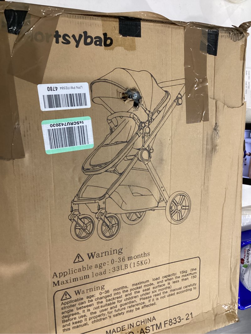 Condition photo showing As Is for 2 in 1 Baby Stroller, Newborn Infant Toddler Convertible Pram Stroller for 0-36 Months Old Babies (Grey)