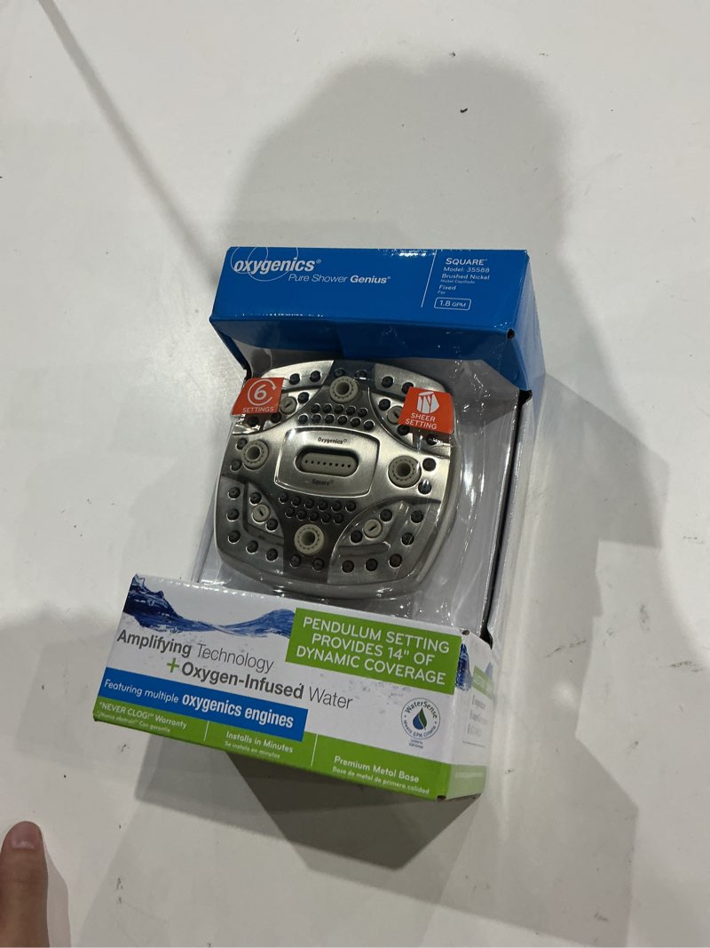 Condition photo showing Good Condition for oxygenics brushed nickel 4.5-in square fixed shower head 1.8-gpm (6.8-lpm)