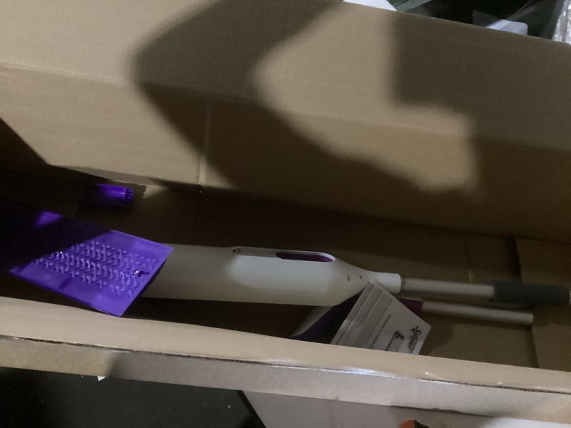 Condition photo showing Good Condition for swiffer powermop multi-surface mop kit for floor cleaning, includes powermop, 2 mopping pad refills, 1 cleaning solution with fresh scent and 2 batteries purple and white