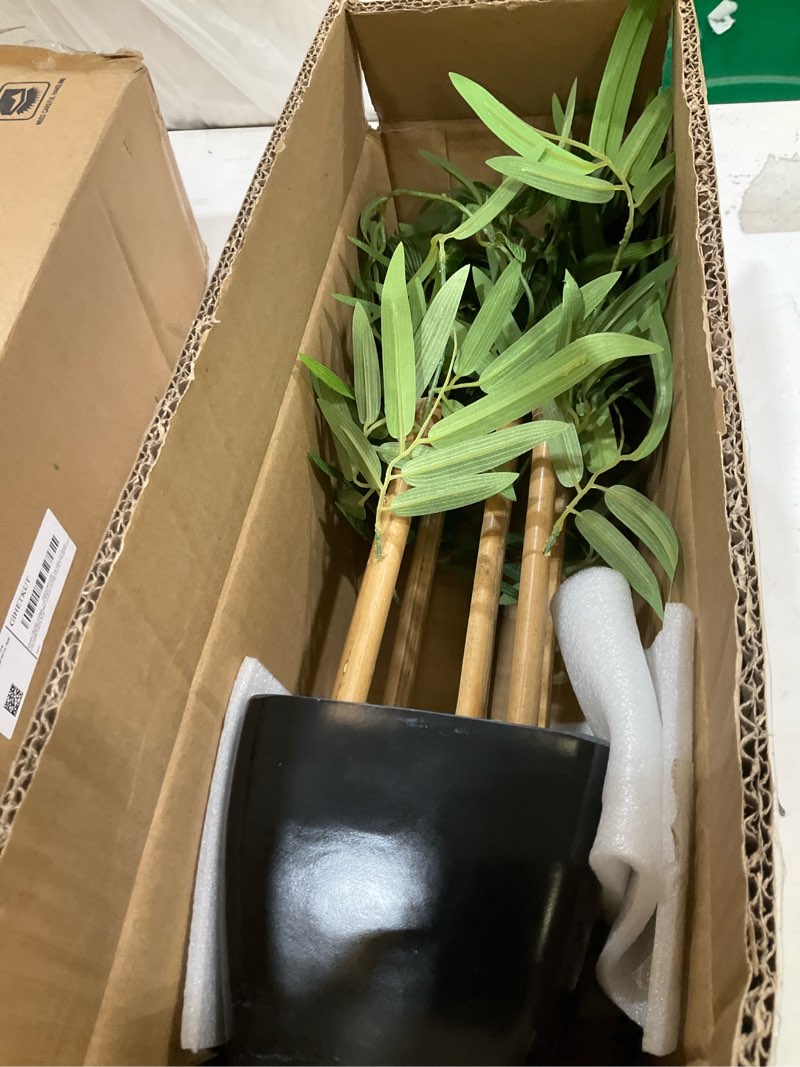 Condition photo showing Good Condition for 18 inch fake bamboo tree plant indoor potted plants faux bamboo plants in black pot with solid wood trunk artificial bamboo tree small faux plants excellent gift silk plants for home office decor