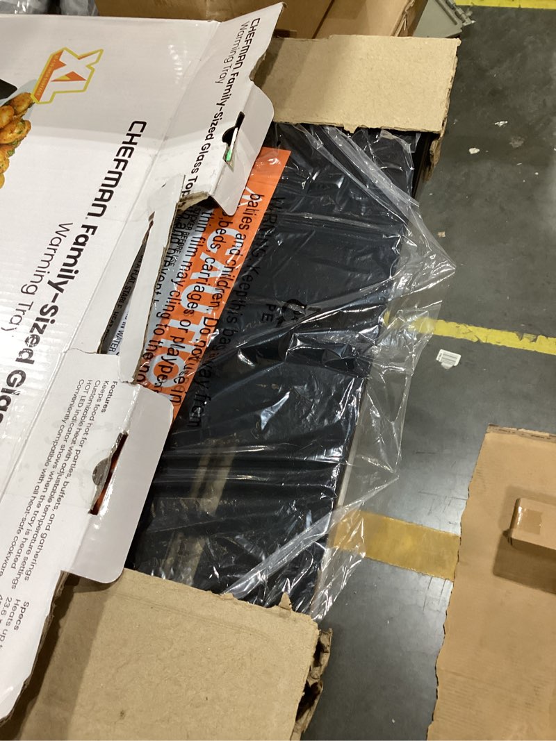 Condition photo showing Good Condition for Chefman Electric Warming Tray with Adjustable Temperature Control, Perfect For Buffets, Restaurants, Parties, Events, and Home Dinners, Large 21” x 16” Glass-Top Surface Keeps Food Hot – Black Stainless Black Large - 21" x 16"