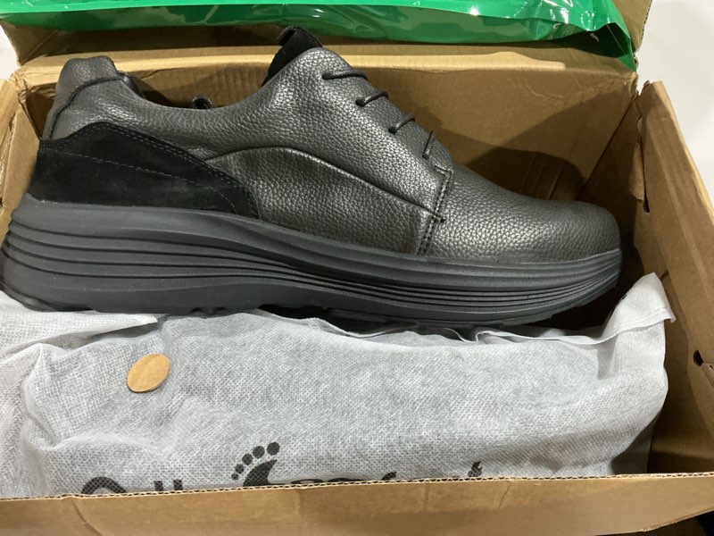 Condition photo showing Good Condition for Men's Orthopedic Leather Dress Walking Shoes: Comfortable Plantar Fasciitis Business Oxford with Arch Support, Casual Cushion Flat Feet Orthotic Walking Shoes for Foot and Heel Pain Relief 14 W1-black