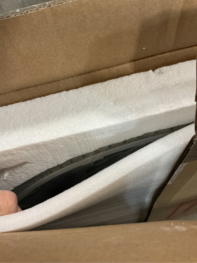 Condition photo showing As Is for S·BAGNO 24’’ Round Led Bathroom Mirror with Lights, Backlit and Front Lighted, Anti-Fog Wall-Mounted Vanity Mirror 3000K/4000K/6500K, Dimmable Inside Bluetooth Speaker Smart Mirror 24’’ 24"L x 24"W