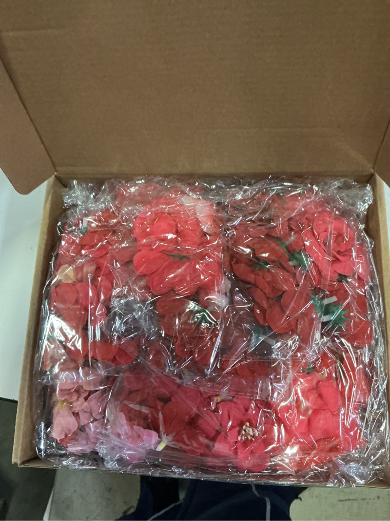 Condition photo showing New/Like New for attgreat 210 pcs mini silk flower heads small fake rose daisy faux flowers bulk for crafts artificial loose fabric flowers heads sunflower bulk for wedding hair cap dresses decorations, red