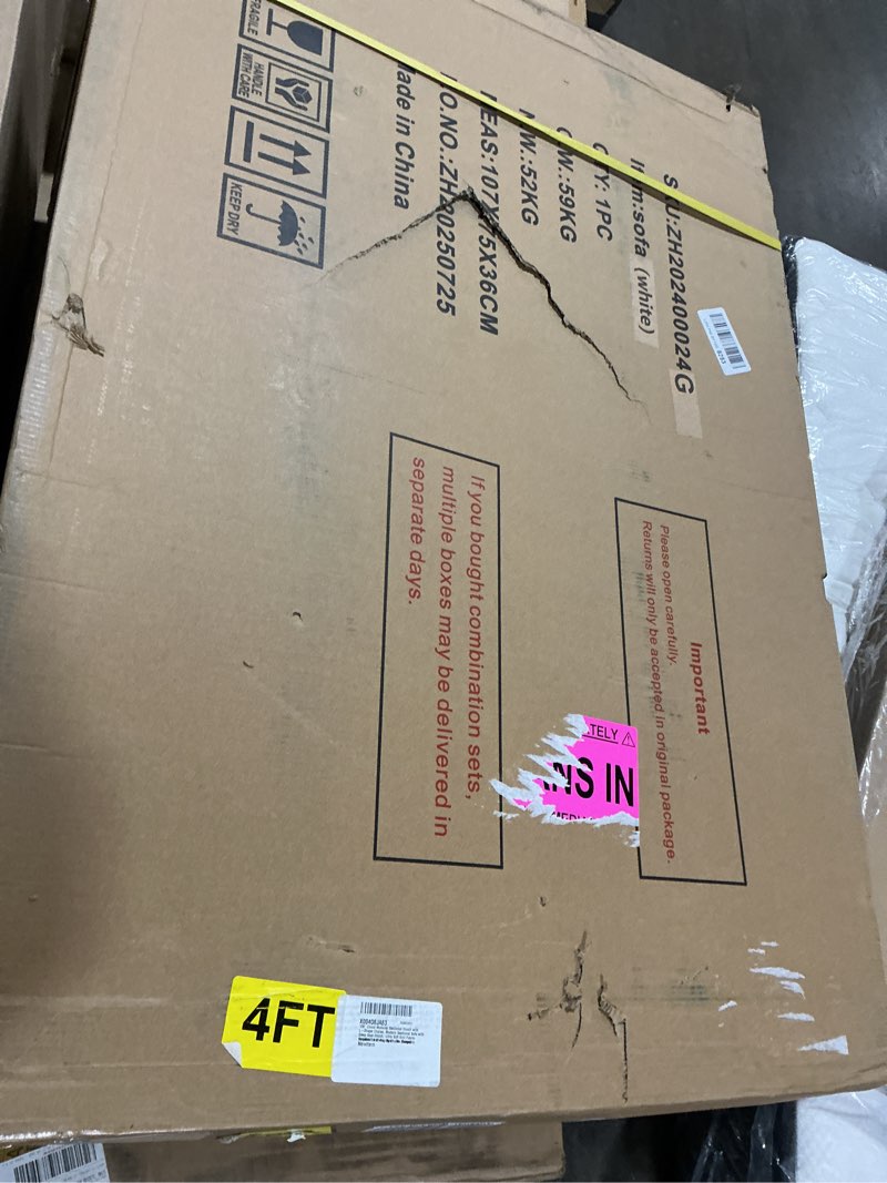 Condition photo showing As Is for 108" Cloud Modular Sectional Couch with L-Shape Chaise, Modern Sectional Sofa with Deep Seat Couch, Ultra Soft Knit Fabric Couches for Living Room, No Assembly Required, Left Facing Chaise (Beige) White L Shape with Left Facing Chaise