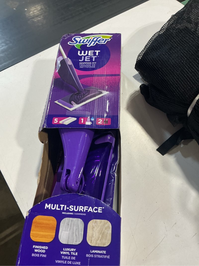 Condition photo showing Good Condition for swiffer wet jet with refill, unscented, 1 handle + 1 solution & 5 pads (battery included)