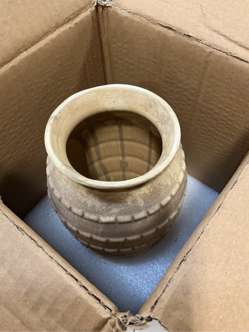 Condition photo showing New/Like New for 12 Inch Ceramic Rustic Farmhouse Vase, Beige Flower Vases for Table Decoration, Rustic Pottery Vase for Living Room, Shelf & Bedroom Decor, Vintage Ceramic Vases for Wedding Beige Large