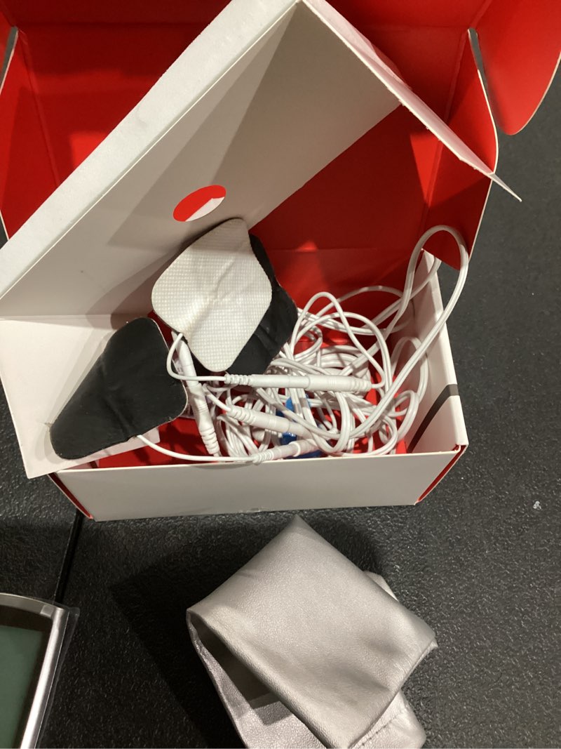 Condition photo showing As Is for TENKER TENS Unit Muscle Stimulator, 24 Modes EMS Machine for Pain Relief Therapy/Pain Management, Rechargeable Electronic Pulse Massager with 2"x2" and 2"x4" Electrode Pads (Silver) Sliver