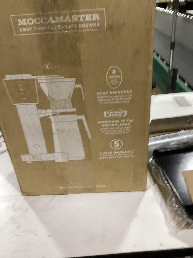 Condition photo showing New/Like New for Technivorm Moccamaster 79312 KBGT Coffee Brewer, 40 oz, Polished Silver & #4 White Paper Filters, 100-count per box