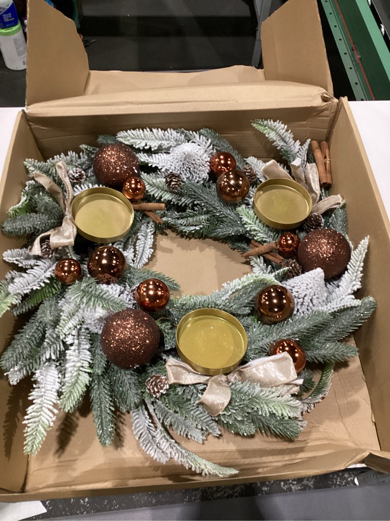 Condition photo showing Good Condition for Large Christmas Dining Table Centerpiece Wreath Decoration, 3 Arms Christmas Candlestick Wreath Arrangement for Home Indoor Dining Room Kithchen Decor, 28 Inch Diameter