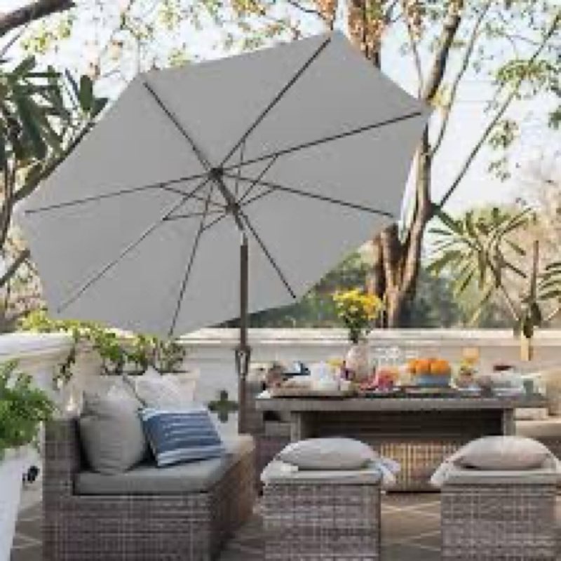 jearey 3 tiers patio umbrella with solar lights 9ft outdoor market table umbrellas with push button tilt for outside garden pool,grey 9ft 