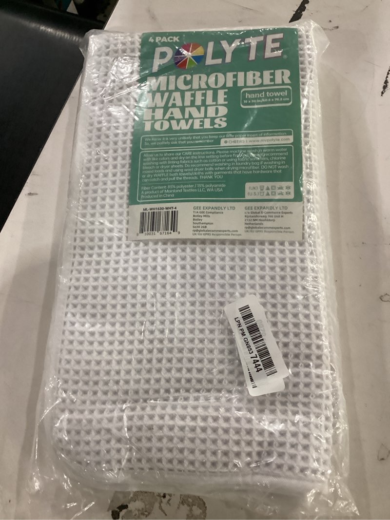 Condition photo showing Good Condition for polyte 430 gsm microfiber lint free hand towel, 16 x 30 in, 4 pack (waffle weave) white