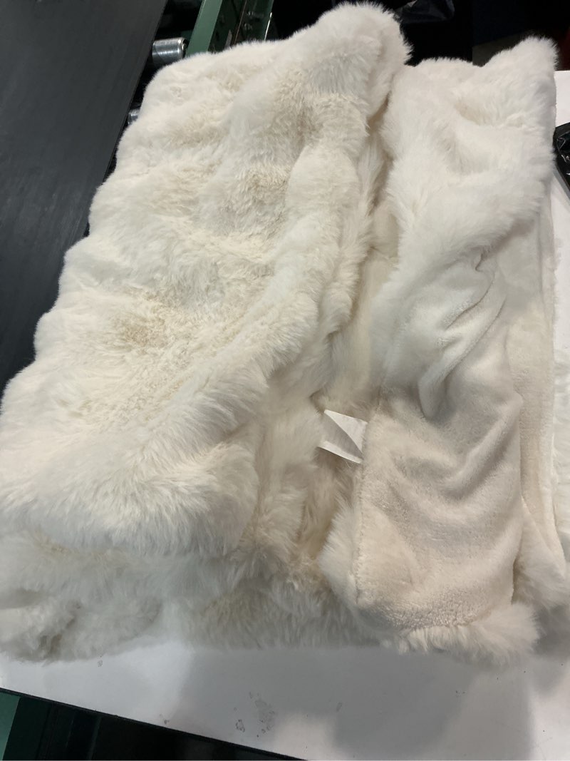 Condition photo showing Good Condition for Faux Rabbit Fur Throw Blanket for Couch, Fluffy Warm Plush Thick Bubble Blanket for Bed Sofa Living Room, Soft Cozy Furry Blanket Home Decor, 50x60 inches, Cream White Cream White 50"x60"