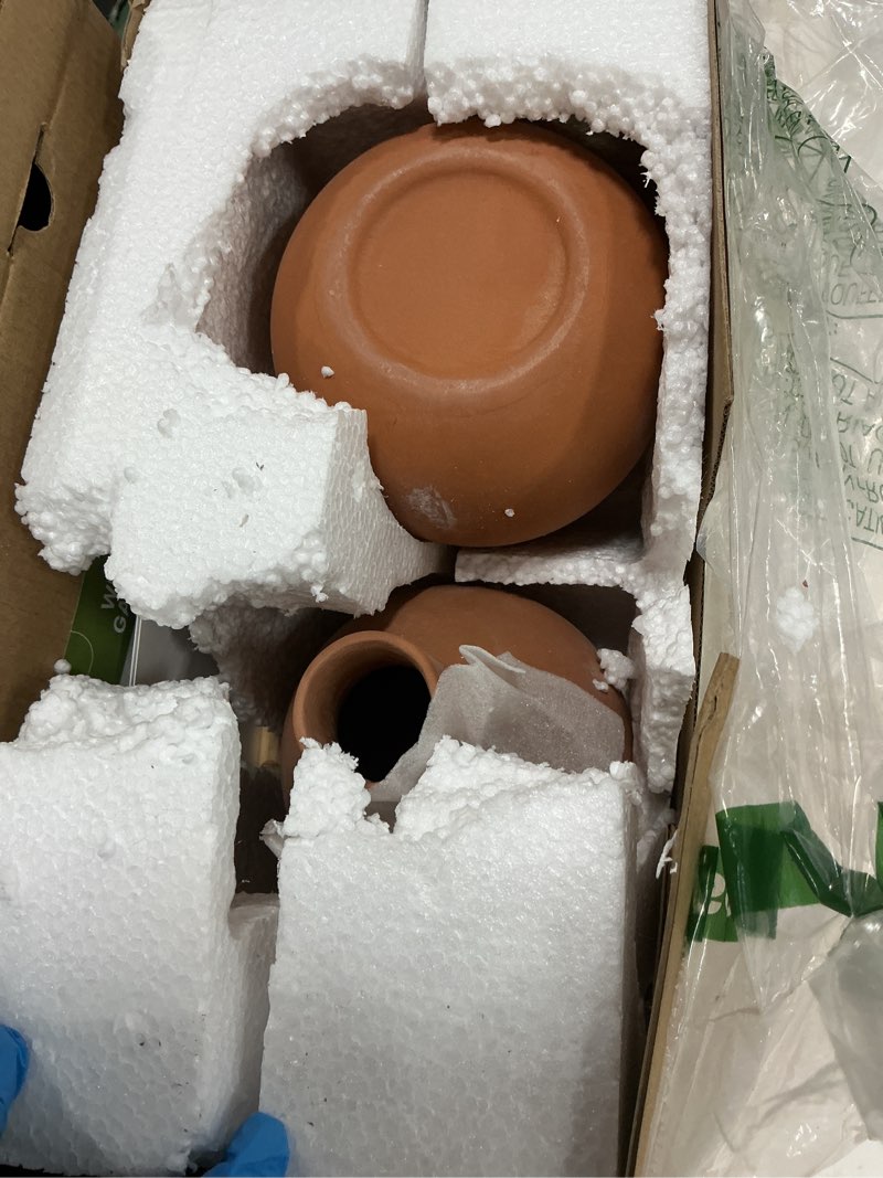 Condition photo showing Good Condition for 2pc olla pots for garden terracotta watering pots - 32oz xl garden olla watering system for raised beds & outdoor plants - covers 14 sq ft irrigation area, water plants while on vacation [2pc xl 32oz] 2pcs xl 32 oz