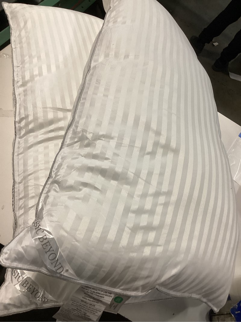 Condition photo showing Good Condition for Basic Beyond King Size Bed Pillow - 2 Pack Hotel Collection Super Soft Down Alternative Pillow for Sleeping, 20x36 Inches White King (Pack of 2)