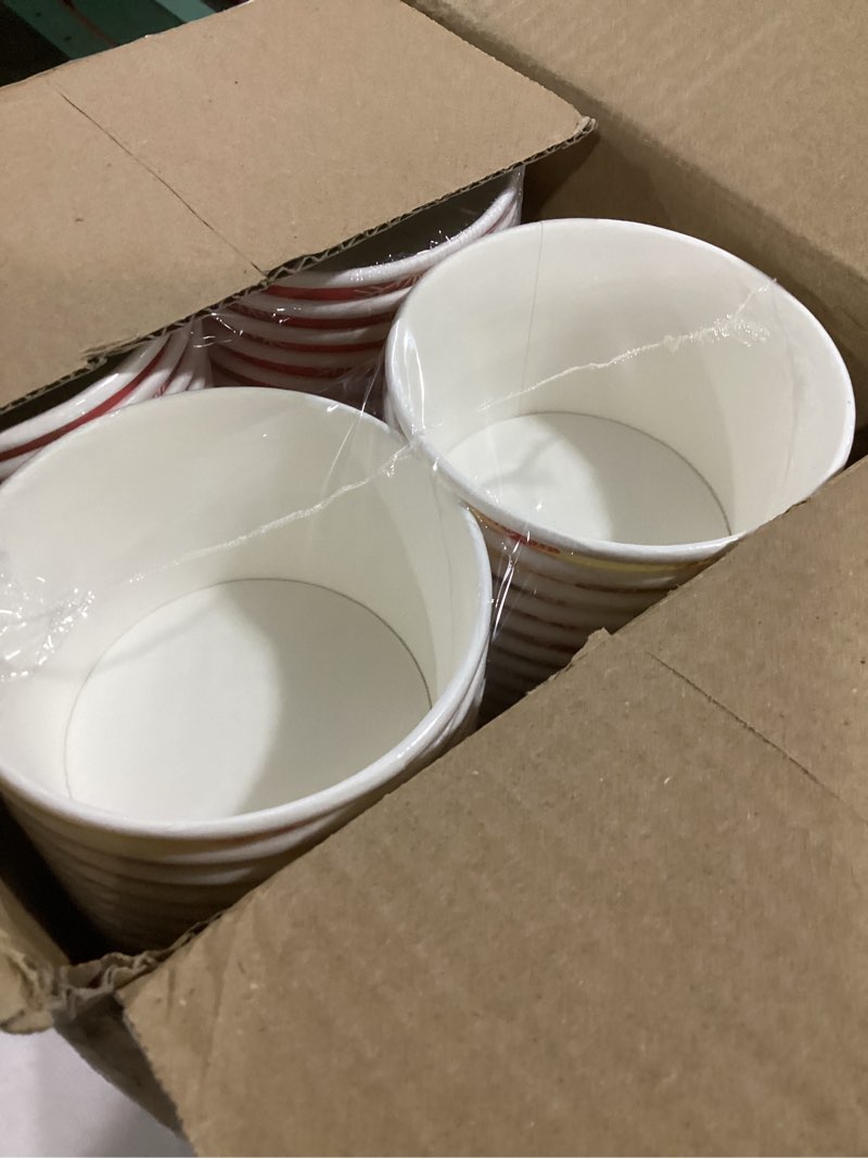 Condition photo showing As Is for Grencian 120 PCS Winter Ice Cream Cups 12 oz Snowflake Snack Bowls Disposable New Year Bowls Red Snowflake Cup for Hot or Cold Food New Year Winter Holiday Xmas Party Supplies 120Pcs WhiteRed Snowflake Cups