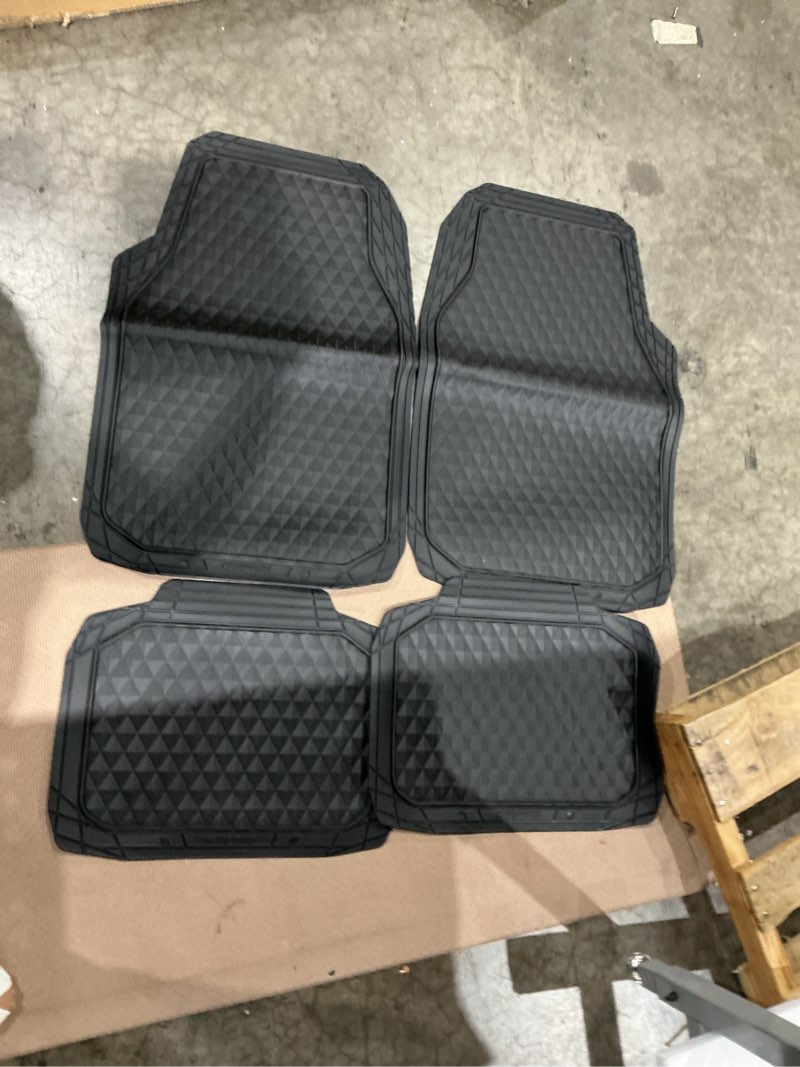 Condition photo showing Good Condition for car pass black rubber car mats, all-weather floor mats full set durable anti-slip 3d rhombus waterproof automotive pad trim to fit liner universal fit for sedan suv truck van, 4 pcs all black rubber