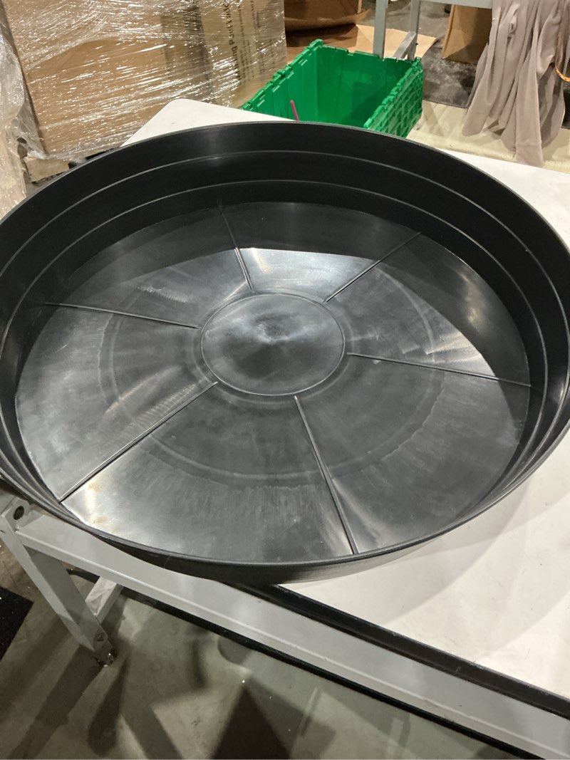 Condition photo showing Good Condition for 25 inch extra large planter saucer, extra-deep 4.25 in black drip trays for flower pot, heavy duty drainage tray indoors no holes, plastic plant plate water catcher for pots base 19 20 21 22 in