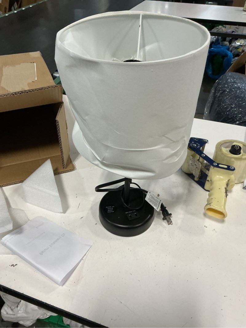 Condition photo showing As Is for simple designs lt1144-rgd sleek and slender rose gold table lamp with charging outlet, for bedroom, living room, entryway, office, dining room, study, white shade 1 rose gold no bulb