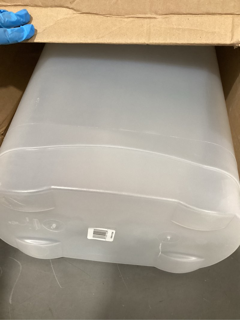 Condition photo showing As Is for rubbermaid wrap n' craft plastic wrapping paper organizer storage container with top ornament storage compartment for 20 standard 30 inch rolls, clear