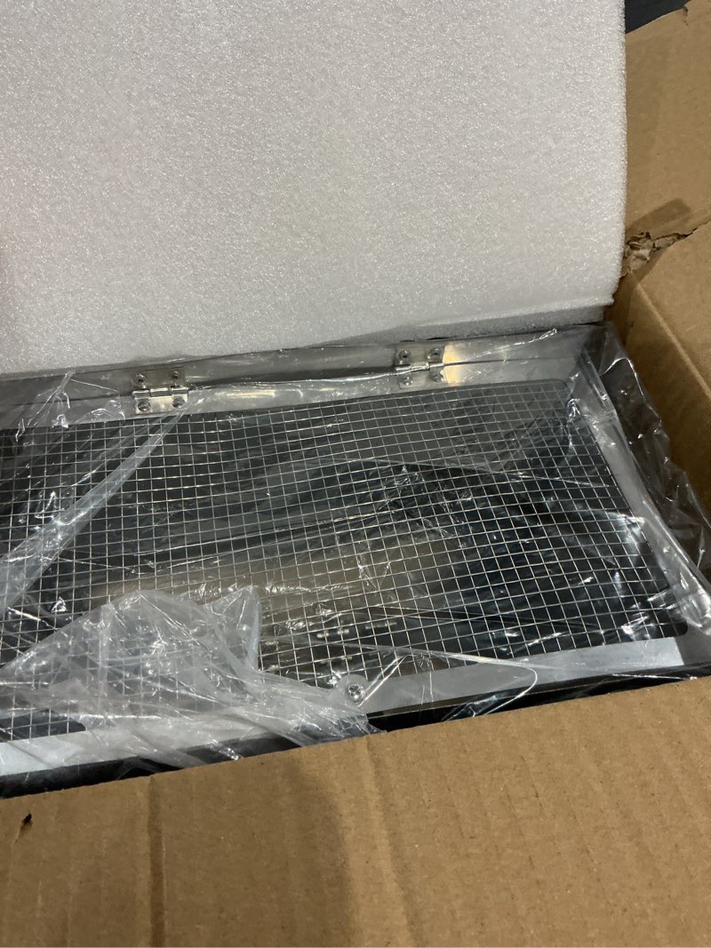 Condition photo showing As Is for 10 inch wall vent exhaust vent cover,hooded wall vent with screen and damper,outdoor wall exhaust vent cap exterior air vent cover for kitchen range hood hvac duct dryer ventilation, stainless steel 10 inch stainless steel