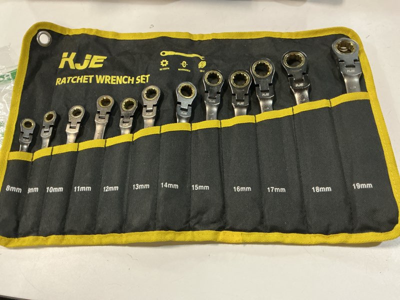 Condition photo showing New/Like New for KJE 90-Teeth Metric 180° Flex-Head Ratcheting Wrench Set, Cr-V Steel, 12-Piece Metric 8-19mm Combina