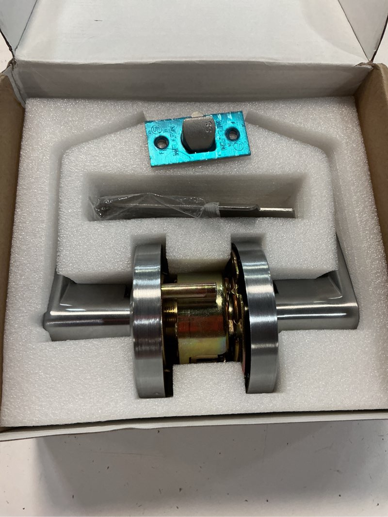 Condition photo showing New/Like New for mrarm commercial door lever lock, heavy-duty locking door handle, designer door handles, cylindrical lever lock, non-handed grade 2 industrial standard door handle, satin chrome(storeroom)