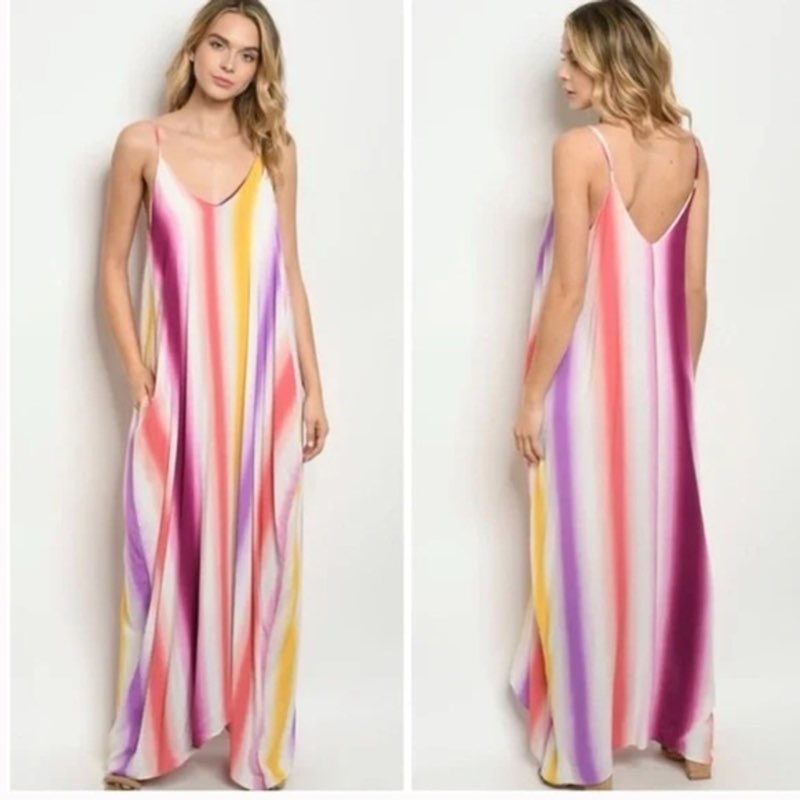 Sundresses for Women Casual Floral Printed Bohemian Spaghetti Strap Long Maxi Dress Purple M