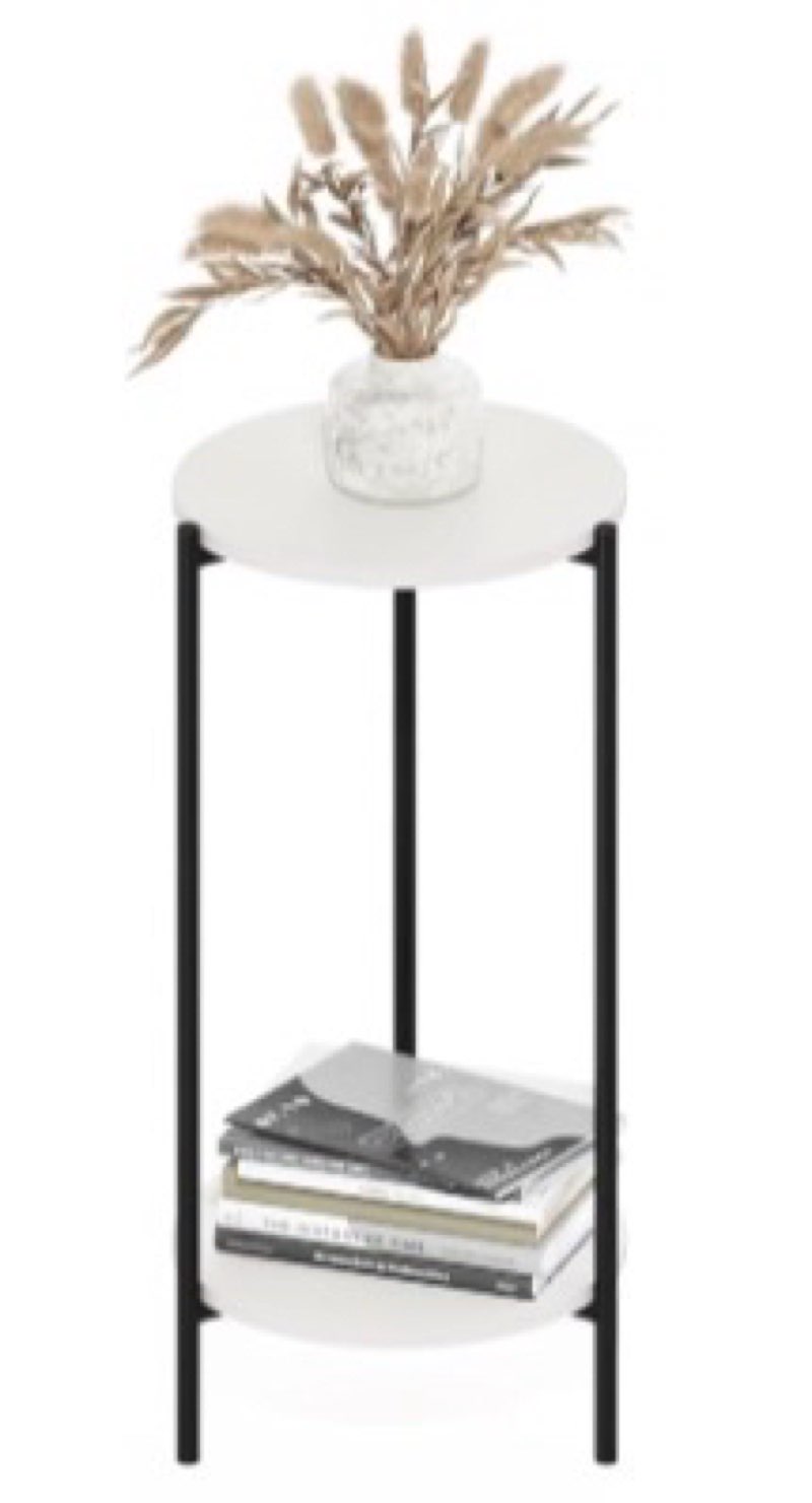Product incomplete, Furinno BESI Side Table Set of 2, 2-Tier Small Round End Table with Metal Legs, Night Stand, Bedside Table, Easy Assembly, for Living Room, Bedroom, White
