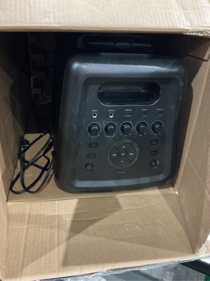 Condition photo showing Good Condition for philips x5206 bluetooth party speaker, portable with wheels, exciting light show, karaoke machine with microphone and guitar input, powerful bass & subwoofer, long playtime, perfect for outdoor events x5206 with two woofers