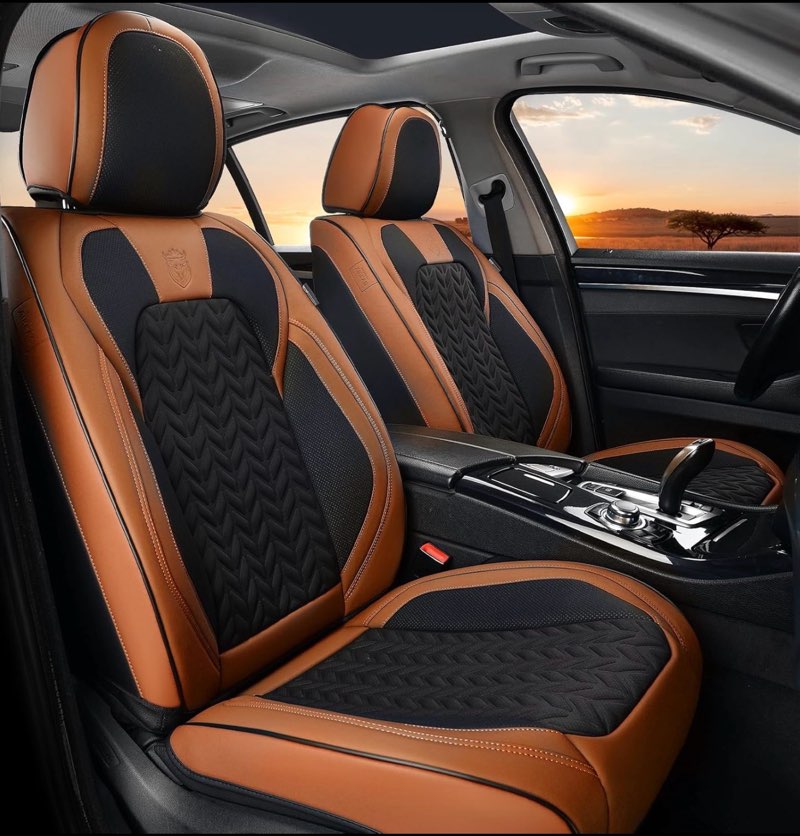 Coverado Seat Covers Full Set, 5 Seats Car Seat Cover, Front and Back Seat Covers for Cars, Breathable Faux Leather Car Seat Cushion, Car Seat Protector Universal Fit for Most Cars Vans, Brown Brown&Black FullSet